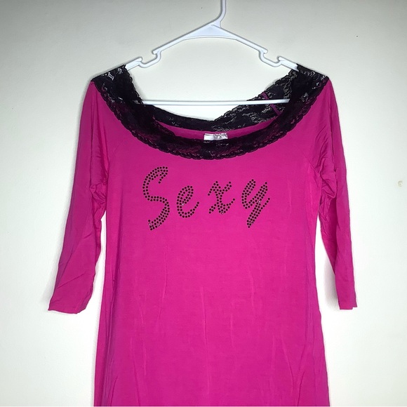 < Dreamgirl “Sexy” Black Lace Trimmed Nightgown > - Picture 3 of 5